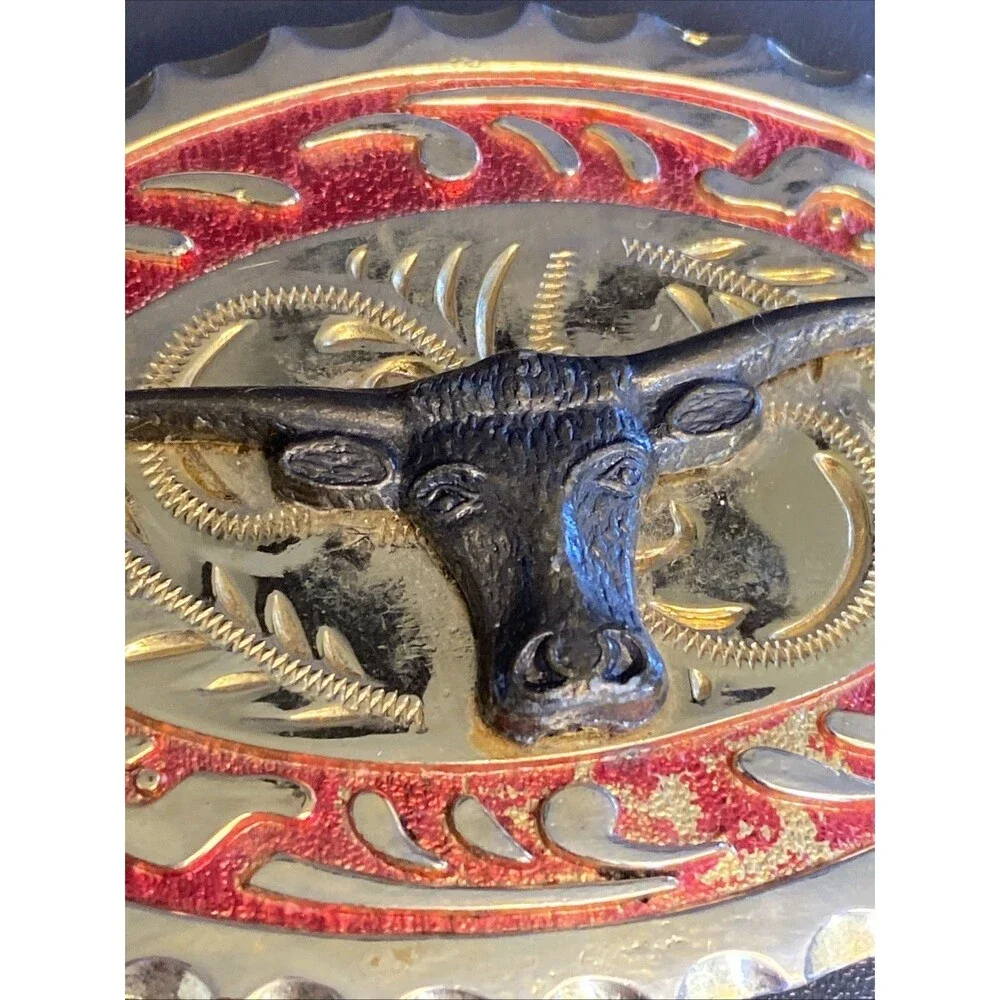 Large Western Bull Cowboy Cowgirl Gold Metal Belt Buckle Longhorn
